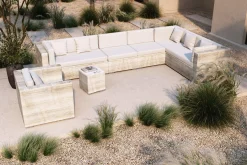 Sale Gartenlounge für 8 Personen, desert-beige, Alu/Polyrattan. modular verstellbar, mit Kissenboxfunktion Polyrattan-Gartenmöbel|Gartenlounge