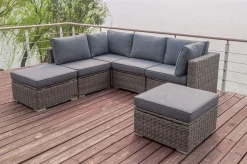 Clearance Gartenlounge, grau, Polyrattan, 6 Personen, verstellbare Sitzflächen, wasserfeste Kissenbox Polyrattan-Gartenmöbel|Gartenlounge
