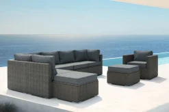 Online Gartenlounge, grau, Polyrattan, 8Personen, mit Sessel, verstellbare Sitzflächen, wasserfeste Kissenbox Polyrattan-Gartenmöbel|Gartenlounge