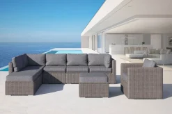 Online Gartenlounge, grau, Polyrattan, 8Personen, mit Sessel, verstellbare Sitzflächen, wasserfeste Kissenbox Polyrattan-Gartenmöbel|Gartenlounge