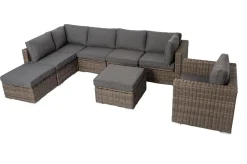 Online Gartenlounge, grau, Polyrattan, 8Personen, mit Sessel, verstellbare Sitzflächen, wasserfeste Kissenbox Polyrattan-Gartenmöbel|Gartenlounge