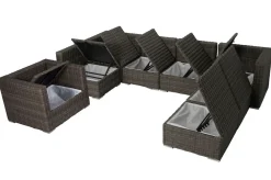 Online Gartenlounge, grau, Polyrattan, 8Personen, mit Sessel, verstellbare Sitzflächen, wasserfeste Kissenbox Polyrattan-Gartenmöbel|Gartenlounge