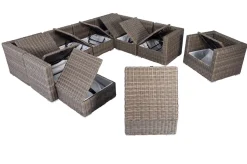 Gartenlounge, grau, Polyrattan, 10 Personen, mit Sessel, verstellbare Sitzflächen, wasserfeste Kissenbox Polyrattan-Gartenmöbel|Gartenlounge