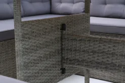 Sale Gartenlounge, hellgrau meliert/grau, Polyrattan/Polyester, Tisch 145x79cm, 4 tlg., 7 Pers, inkl. Polster Polyrattan-Gartenmöbel|Gartenlounge