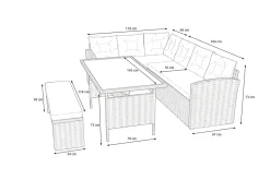 Sale Gartenlounge, hellgrau meliert/grau, Polyrattan/Polyester, Tisch 145x79cm, 4 tlg., 7 Pers, inkl. Polster Polyrattan-Gartenmöbel|Gartenlounge