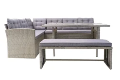Sale Gartenlounge, hellgrau meliert/grau, Polyrattan/Polyester, Tisch 145x79cm, 4 tlg., 7 Pers, inkl. Polster Polyrattan-Gartenmöbel|Gartenlounge