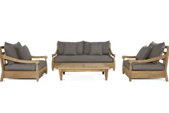 Online Gartenlounge, natur/grau, recyceltes Teak/Olefin, 4 Sitzplätze, inkl. Polster, FSC®-zertifiziertes Produkt Gartenlounge|Teak-Gartenmöbel