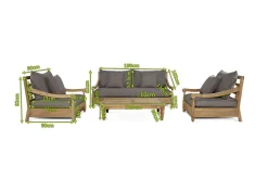 Online Gartenlounge, natur/grau, recyceltes Teak/Olefin, 4 Sitzplätze, inkl. Polster, FSC®-zertifiziertes Produkt Gartenlounge|Teak-Gartenmöbel