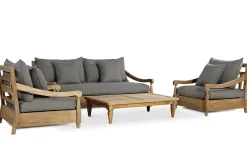 Online Gartenlounge, natur/grau, recyceltes Teak/Olefin, 4 Sitzplätze, inkl. Polster, FSC®-zertifiziertes Produkt Gartenlounge|Teak-Gartenmöbel