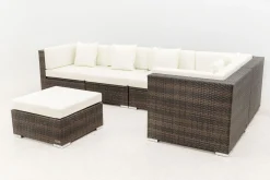 Best Gartenlounge, 5 Pers, braun marmoriert, Polyrattan, wasserfeste Kissenbox, inkl. Beistelltisch Polyrattan-Gartenmöbel|Gartenlounge