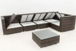 Best Gartenlounge, 5 Pers, braun marmoriert, Polyrattan, wasserfeste Kissenbox, inkl. Beistelltisch Polyrattan-Gartenmöbel|Gartenlounge