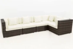 Sale Gartenlounge, 5 Pers, braun marmoriert, Polyrattan, wasserfeste Kissenbox Polyrattan-Gartenmöbel|Gartenlounge