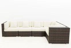 Sale Gartenlounge, 5 Pers, braun marmoriert, Polyrattan, wasserfeste Kissenbox Polyrattan-Gartenmöbel|Gartenlounge