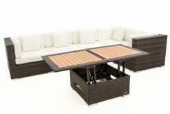 Clearance Gartenlounge, 5 Pers, braun marmoriert, Polyrattan, wasserfeste Kissenbox, inkl. Loungetisch Polyrattan-Gartenmöbel|Gartenlounge