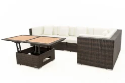 Clearance Gartenlounge, 5 Pers, braun marmoriert, Polyrattan, wasserfeste Kissenbox, inkl. Loungetisch Polyrattan-Gartenmöbel|Gartenlounge
