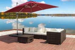 Clearance Gartenlounge, 5 Pers, braun marmoriert, Polyrattan, wasserfeste Kissenbox, inkl. Loungetisch Polyrattan-Gartenmöbel|Gartenlounge