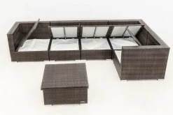 Clearance Gartenlounge, 5 Pers, braun marmoriert, Polyrattan, wasserfeste Kissenbox, inkl. Loungetisch Polyrattan-Gartenmöbel|Gartenlounge