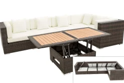 Clearance Gartenlounge, 5 Pers, braun marmoriert, Polyrattan, wasserfeste Kissenbox, inkl. Loungetisch Polyrattan-Gartenmöbel|Gartenlounge
