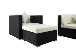 Online Gartenlounge, 5 Personen, creme/weiß, schwarz, Polyrattan, wasserfeste Kissenbox Polyrattan-Gartenmöbel|Gartenlounge