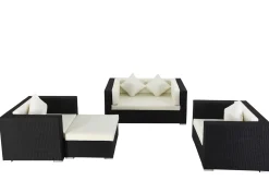 Online Gartenlounge, 5 Personen, creme/weiß, schwarz, Polyrattan, wasserfeste Kissenbox Polyrattan-Gartenmöbel|Gartenlounge