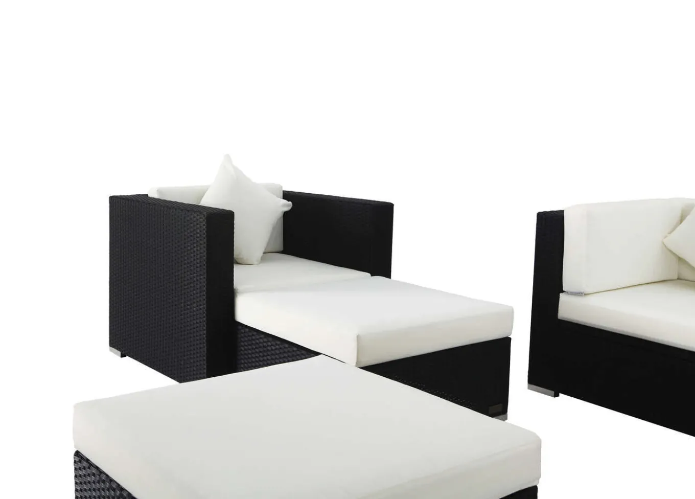 Hot Gartenlounge, 5 Personen, creme/weiß, schwarz, Polyrattan, inkl. Kaffeetisch, wasserfeste Kissenbox Polyrattan-Gartenmöbel|Gartenlounge