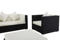 Hot Gartenlounge, 5 Personen, creme/weiß, schwarz, Polyrattan, inkl. Kaffeetisch, wasserfeste Kissenbox Polyrattan-Gartenmöbel|Gartenlounge