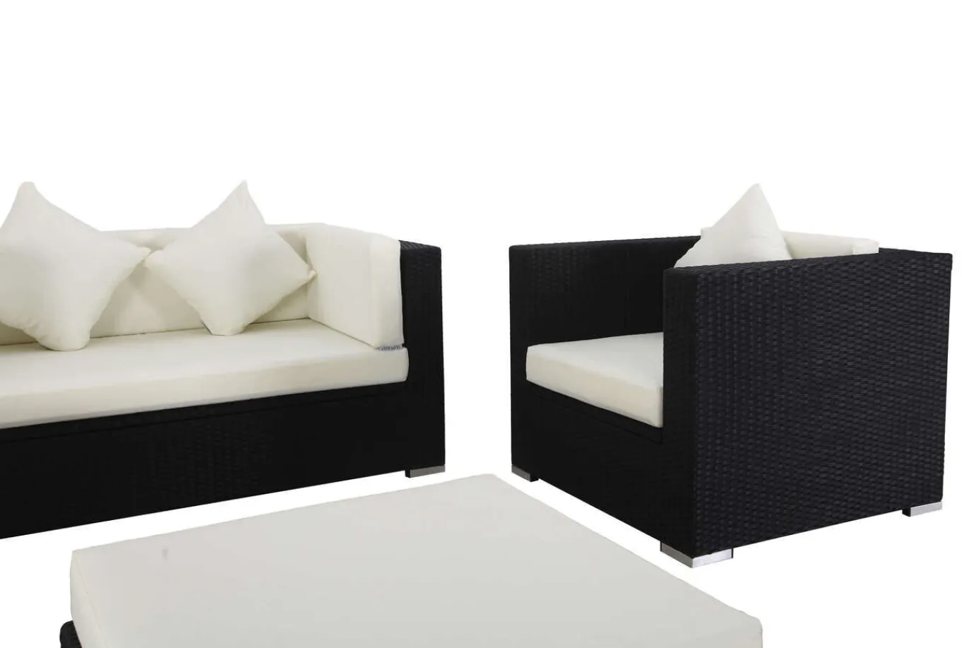 Hot Gartenlounge, 5 Personen, creme/weiß, schwarz, Polyrattan, inkl. Kaffeetisch, wasserfeste Kissenbox Polyrattan-Gartenmöbel|Gartenlounge