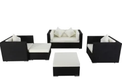 Hot Gartenlounge, 5 Personen, creme/weiß, schwarz, Polyrattan, inkl. Kaffeetisch, wasserfeste Kissenbox Polyrattan-Gartenmöbel|Gartenlounge
