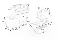 Hot Gartenlounge, 5 Personen, creme/weiß, schwarz, Polyrattan, inkl. Loungetisch, wasserfeste Kissenbox Polyrattan-Gartenmöbel|Gartenlounge