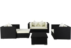 Hot Gartenlounge, 5 Personen, creme/weiß, schwarz, Polyrattan, inkl. Loungetisch, wasserfeste Kissenbox Polyrattan-Gartenmöbel|Gartenlounge