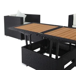 Hot Gartenlounge, 5 Personen, creme/weiß, schwarz, Polyrattan, inkl. Loungetisch, wasserfeste Kissenbox Polyrattan-Gartenmöbel|Gartenlounge