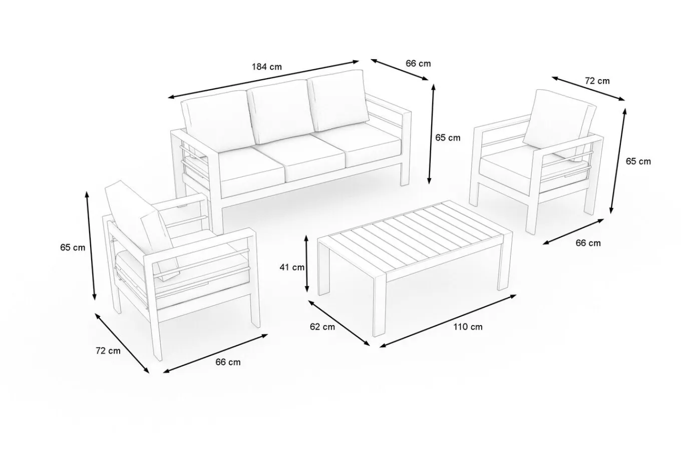 Best Gartenlounge, 5 Personen, inkl. Tisch und Kissen, Aluminium Gartenlounge|Aluminium-Gartenmöbel