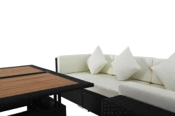 Discount Gartenlounge Polyrattan, creme/weiß, schwarz, für 5 Personen, inkl. Loungetisch, wasserfeste Kissenbox Polyrattan-Gartenmöbel|Gartenlounge