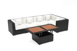 Discount Gartenlounge Polyrattan, creme/weiß, schwarz, für 5 Personen, inkl. Loungetisch, wasserfeste Kissenbox Polyrattan-Gartenmöbel|Gartenlounge