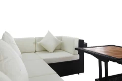 Discount Gartenlounge Polyrattan, creme/weiß, schwarz, für 5 Personen, inkl. Loungetisch, wasserfeste Kissenbox Polyrattan-Gartenmöbel|Gartenlounge