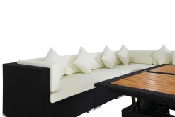 Discount Gartenlounge Polyrattan, creme/weiß, schwarz, für 5 Personen, inkl. Loungetisch, wasserfeste Kissenbox Polyrattan-Gartenmöbel|Gartenlounge