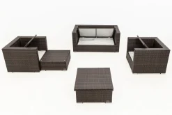 Outlet Gartenlounge, Polyrattan, braun marmoriert, 5 Pers, wasserfeste Kissenbox, inkl. Loungetisch Polyrattan-Gartenmöbel|Gartenlounge