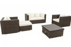 Outlet Gartenlounge, Polyrattan, braun marmoriert, 5 Pers, wasserfeste Kissenbox, inkl. Loungetisch Polyrattan-Gartenmöbel|Gartenlounge