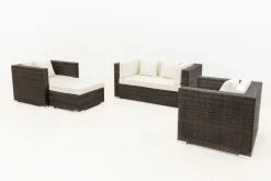 Hot Gartenlounge, Polyrattan, braun marmoriert, 5 Pers, wasserfeste Kissenbox Polyrattan-Gartenmöbel|Gartenlounge