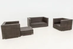 Hot Gartenlounge, Polyrattan, braun marmoriert, 5 Pers, wasserfeste Kissenbox Polyrattan-Gartenmöbel|Gartenlounge