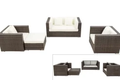 Hot Gartenlounge, Polyrattan, braun marmoriert, 5 Pers, wasserfeste Kissenbox Polyrattan-Gartenmöbel|Gartenlounge