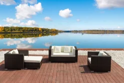 Hot Gartenlounge, Polyrattan, braun marmoriert, 5 Pers, wasserfeste Kissenbox Polyrattan-Gartenmöbel|Gartenlounge