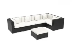 Clearance Gartenlounge Polyrattan, creme/weiß, schwarz, für 5 Personen, inkl. Kaffeetisch, wasserfeste Kissenbox Polyrattan-Gartenmöbel|Gartenlounge