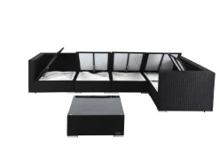 Clearance Gartenlounge Polyrattan, creme/weiß, schwarz, für 5 Personen, inkl. Kaffeetisch, wasserfeste Kissenbox Polyrattan-Gartenmöbel|Gartenlounge