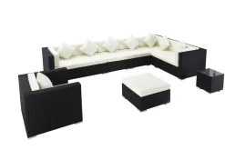 New Gartenlounge, schwarz, Polyrattan, für 8 Personen, inkl. Kaffeetisch, wasserfeste Kissenbox Polyrattan-Gartenmöbel|Gartenlounge