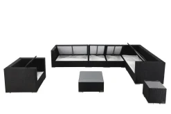 New Gartenlounge, schwarz, Polyrattan, für 8 Personen, inkl. Kaffeetisch, wasserfeste Kissenbox Polyrattan-Gartenmöbel|Gartenlounge