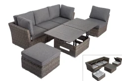 Online Gartenlounge Set, grau, Polyrattan, inkl. Loungetisch, für 5 Personen, wasserfeste Kissenbox Polyrattan-Gartenmöbel|Gartenlounge