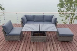 Online Gartenlounge Set, grau, Polyrattan, inkl. Loungetisch, für 5 Personen, wasserfeste Kissenbox Polyrattan-Gartenmöbel|Gartenlounge