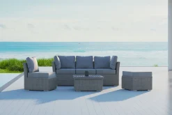 Online Gartenlounge Set, grau, Polyrattan, inkl. Loungetisch, für 5 Personen, wasserfeste Kissenbox Polyrattan-Gartenmöbel|Gartenlounge