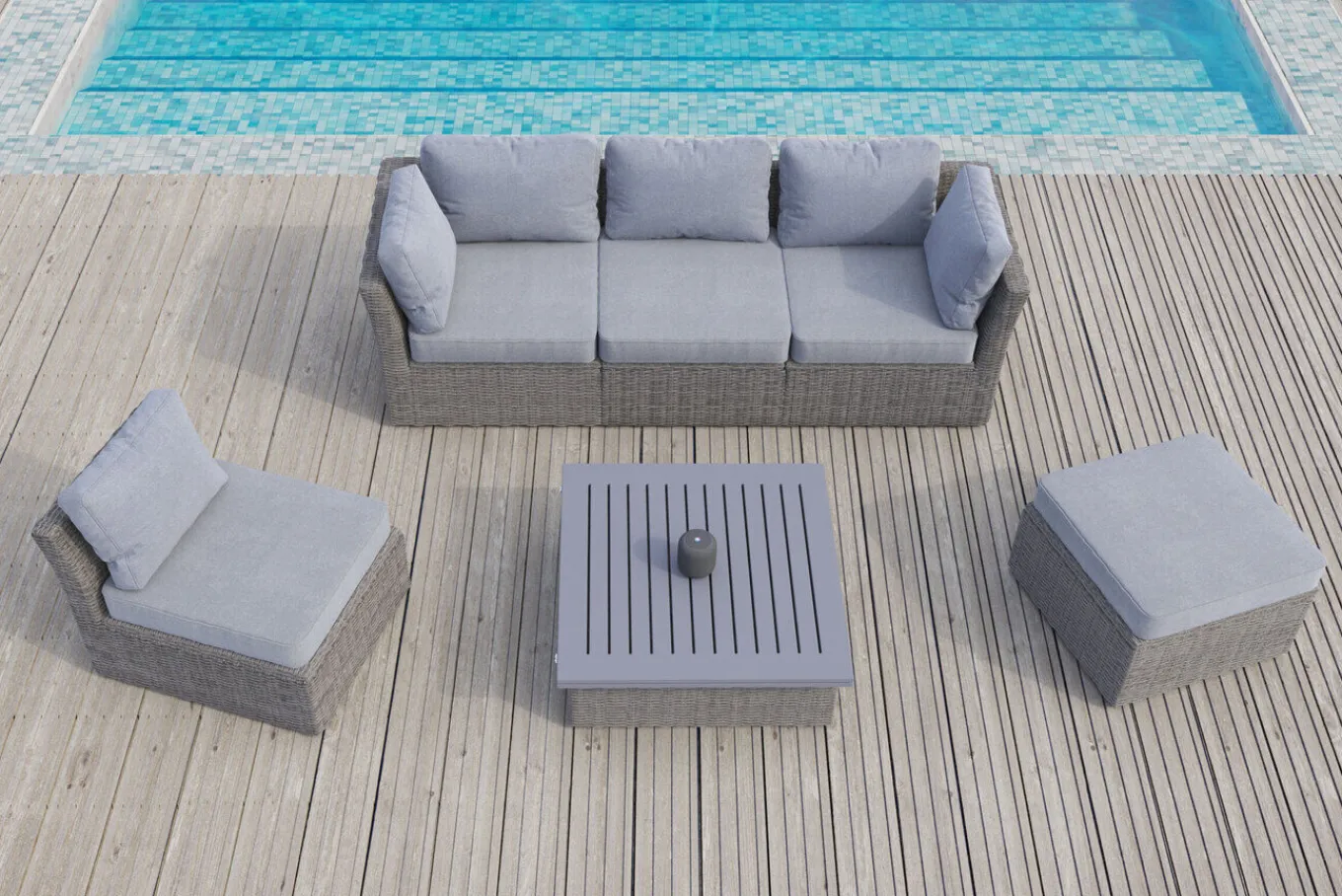 Online Gartenlounge Set, grau, Polyrattan, inkl. Loungetisch, für 5 Personen, wasserfeste Kissenbox Polyrattan-Gartenmöbel|Gartenlounge